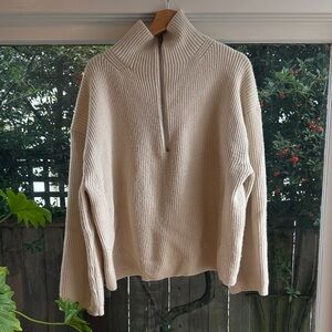 Cream Ribbed Half-Zip Sweater